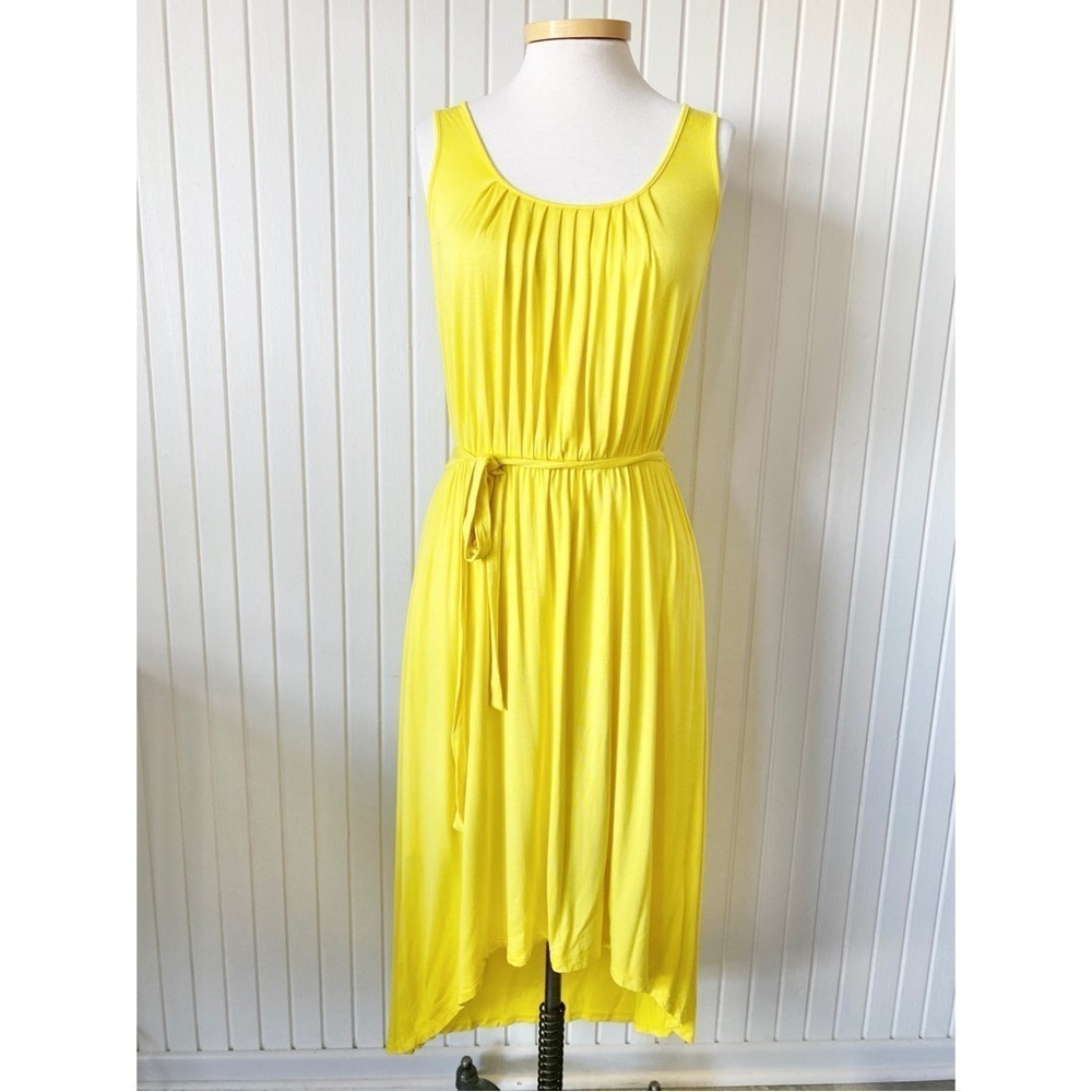 Ann Taylor Yellow High-Low Midi Sundress Sleeveless Waist Tie Medium